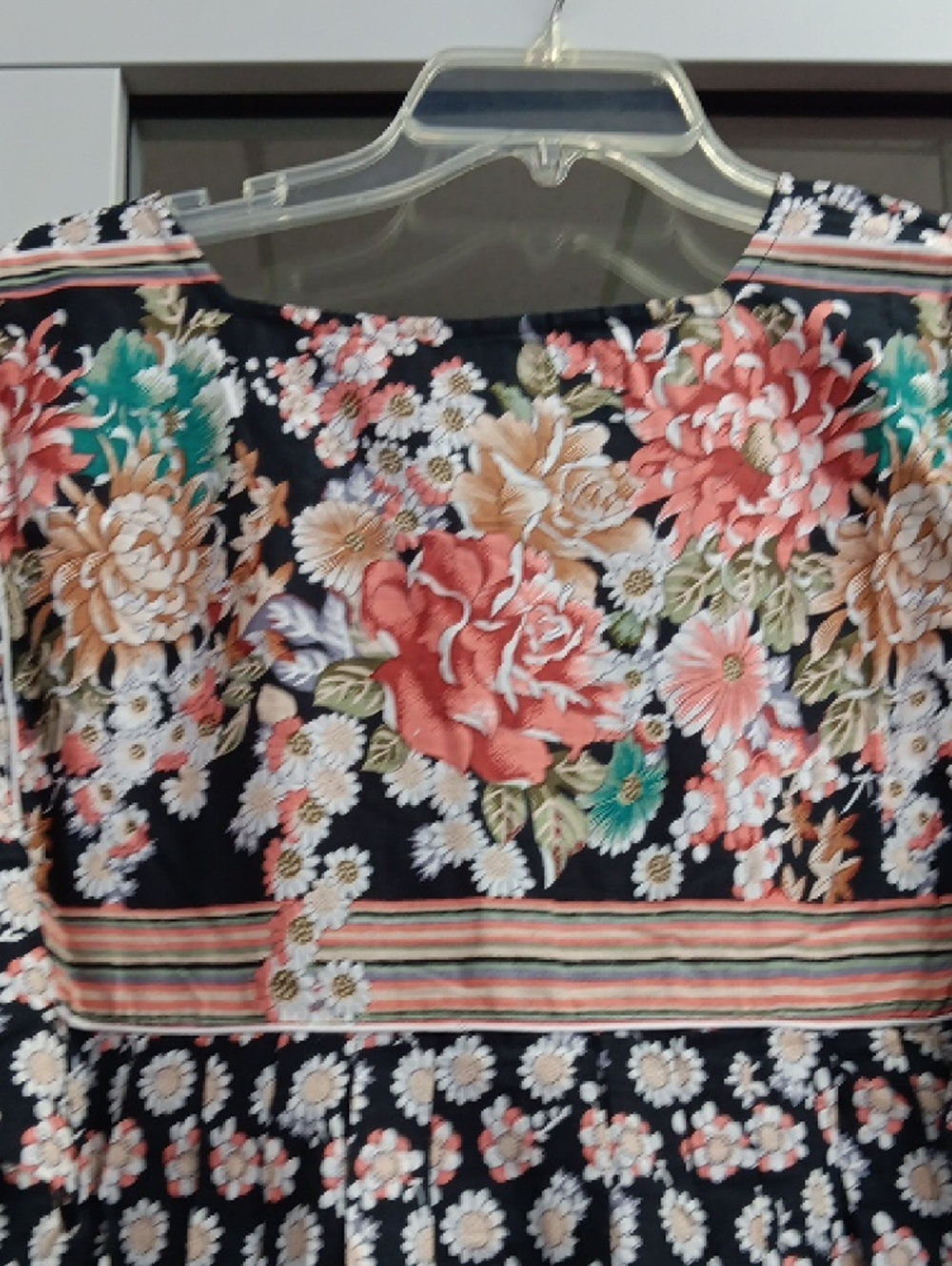 Navy Floral Midi Dress with Pink Accent Embroidery - Picture 5 of 5